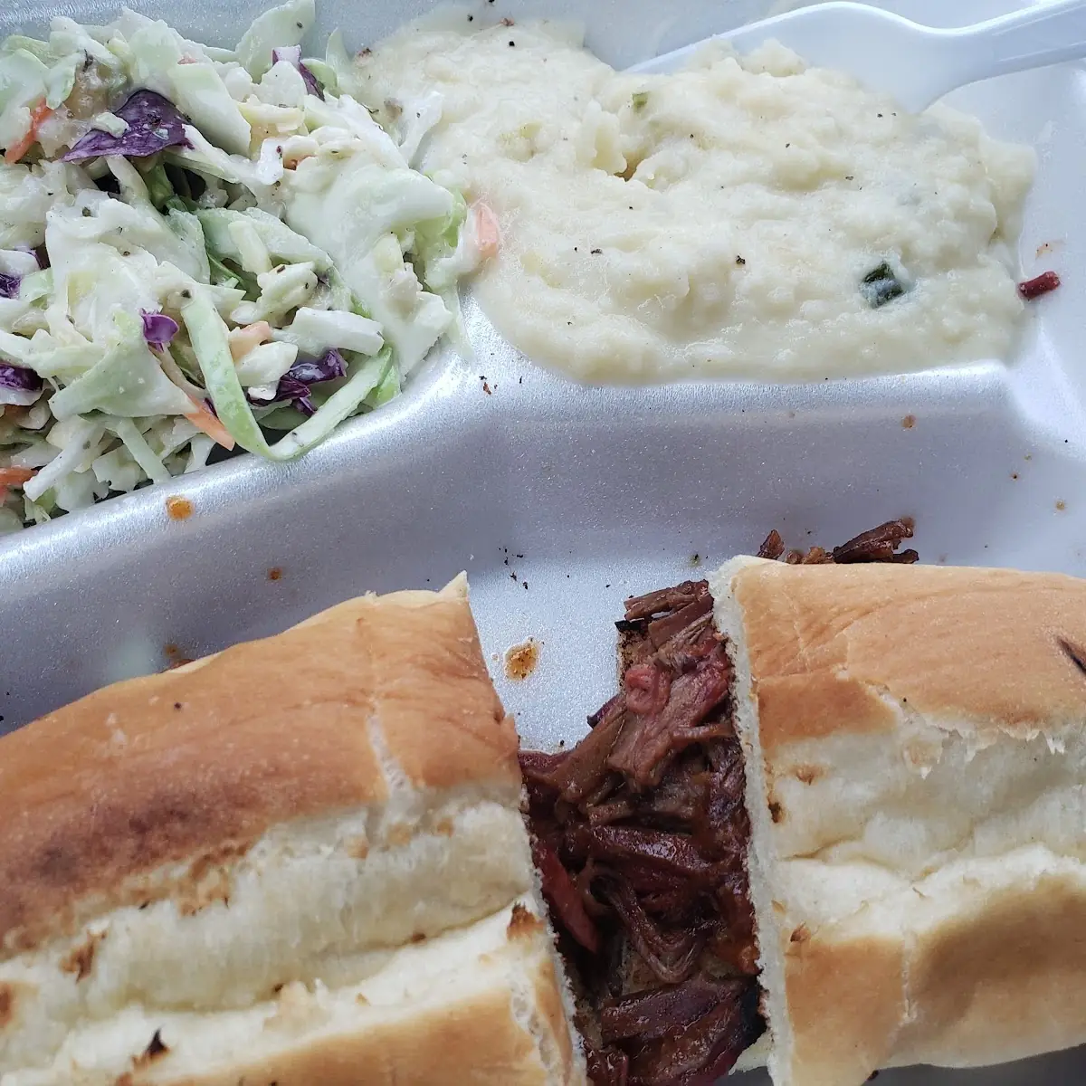 Brisket Sandwich with Garlic Mashed Potatoes
