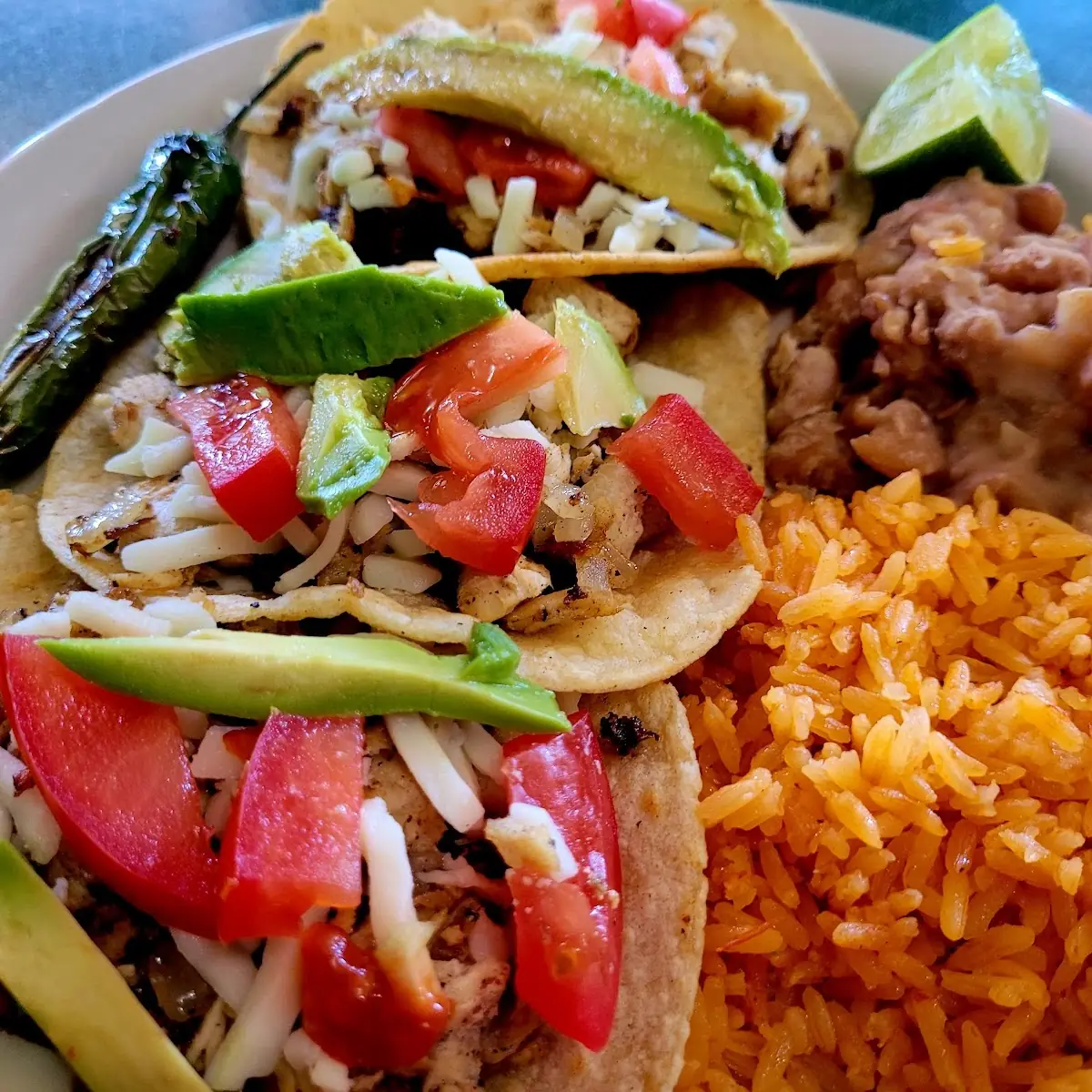 Chicken Tacos with Rice and Beans