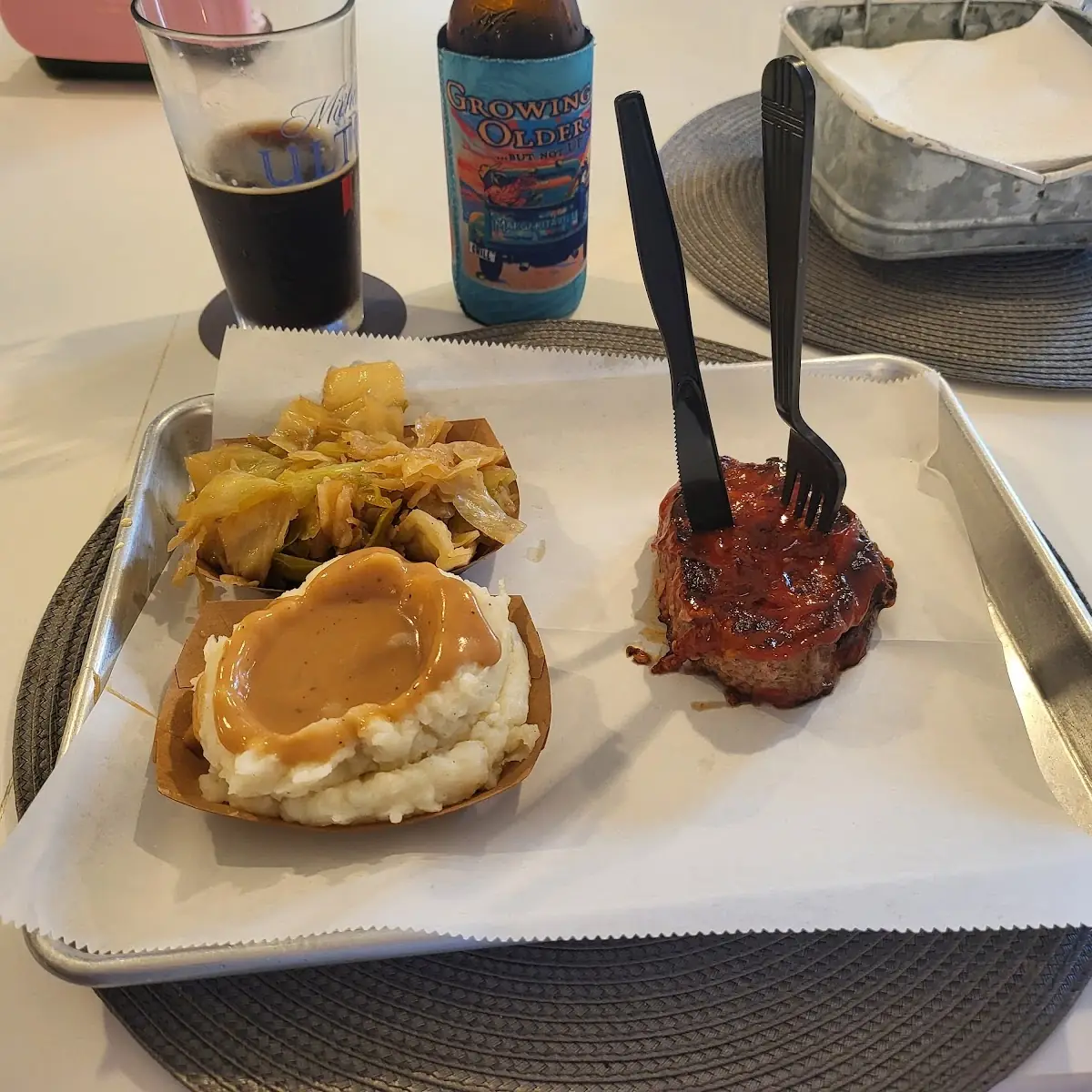 Meatloaf Dinner Cabbage and Mashed Potatoes and Gravy