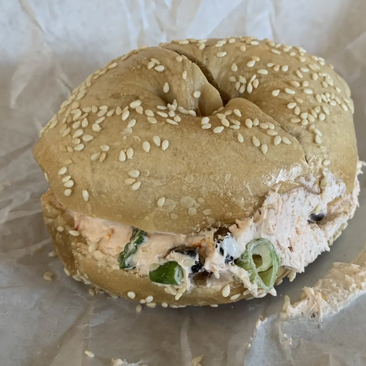 Sesame Bagel with Tomato Cream Cheese