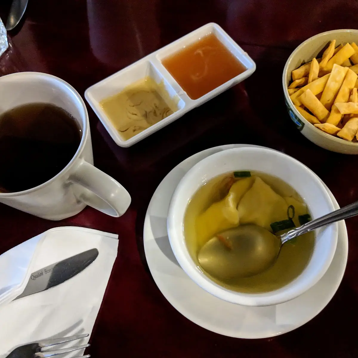 Wonton Soup and Fried Noodles