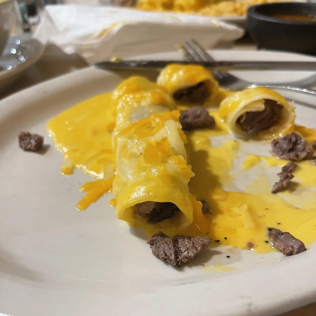 Fajita Meat Enchilada with Cheese Sauce