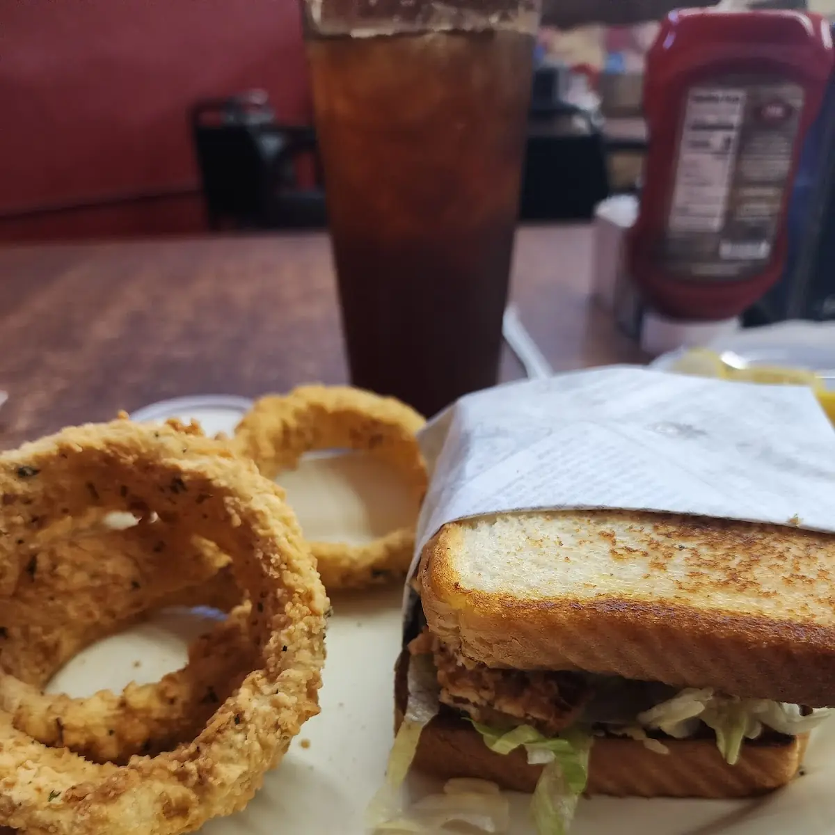 Chicken Fried Bacon blt with Onion Rings