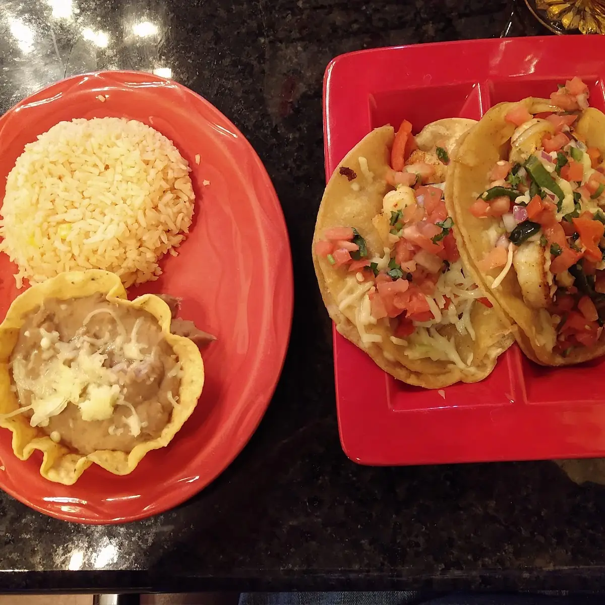 Shrimp Tacos Rice and Beans