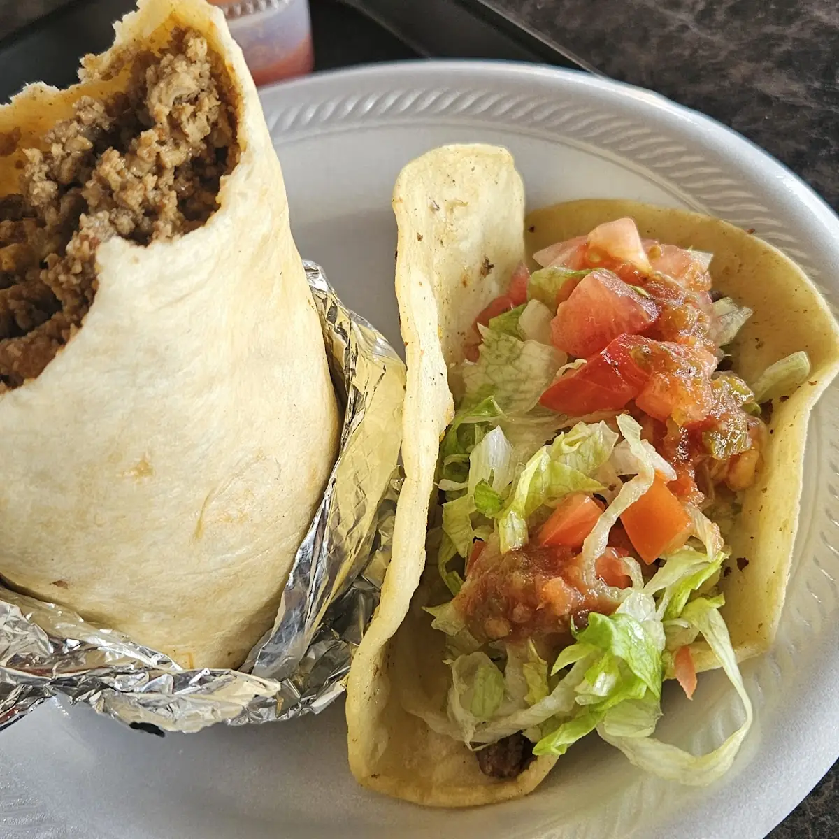 Beef Burrito & Steak Taco