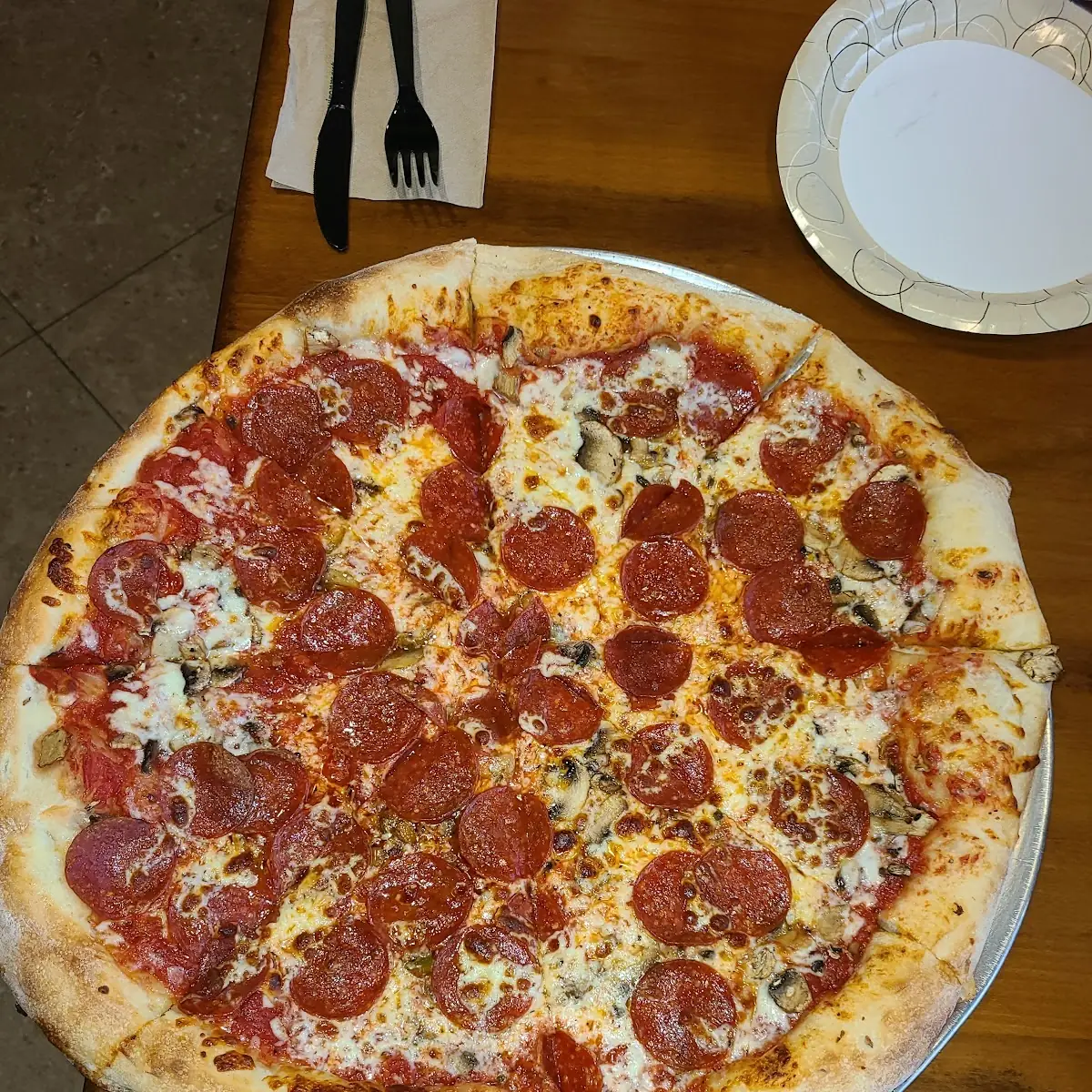 Pepperoni Pizza with Mushrooms