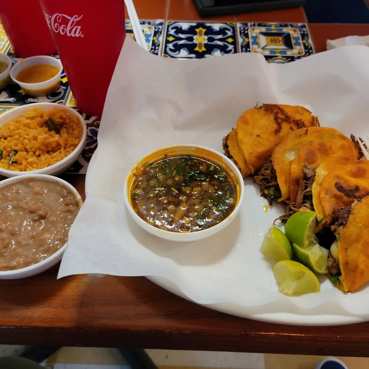 Birria Tacos Refried Beans and Rice