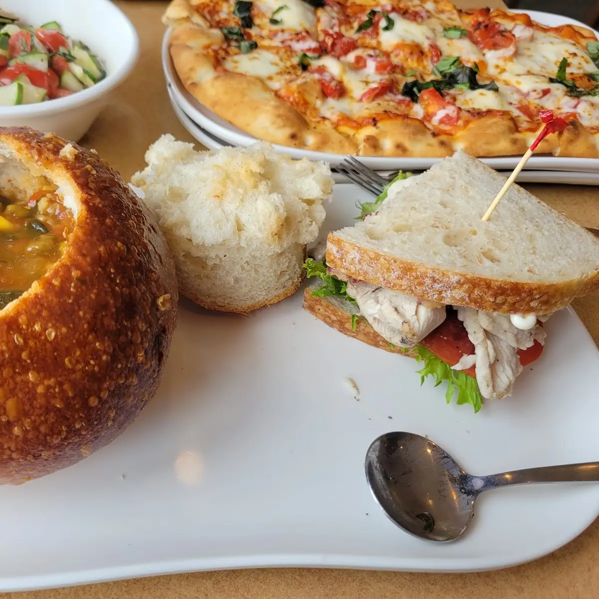 10 Vegetable Soup in a Bread Bowl Roasted Chicken blt