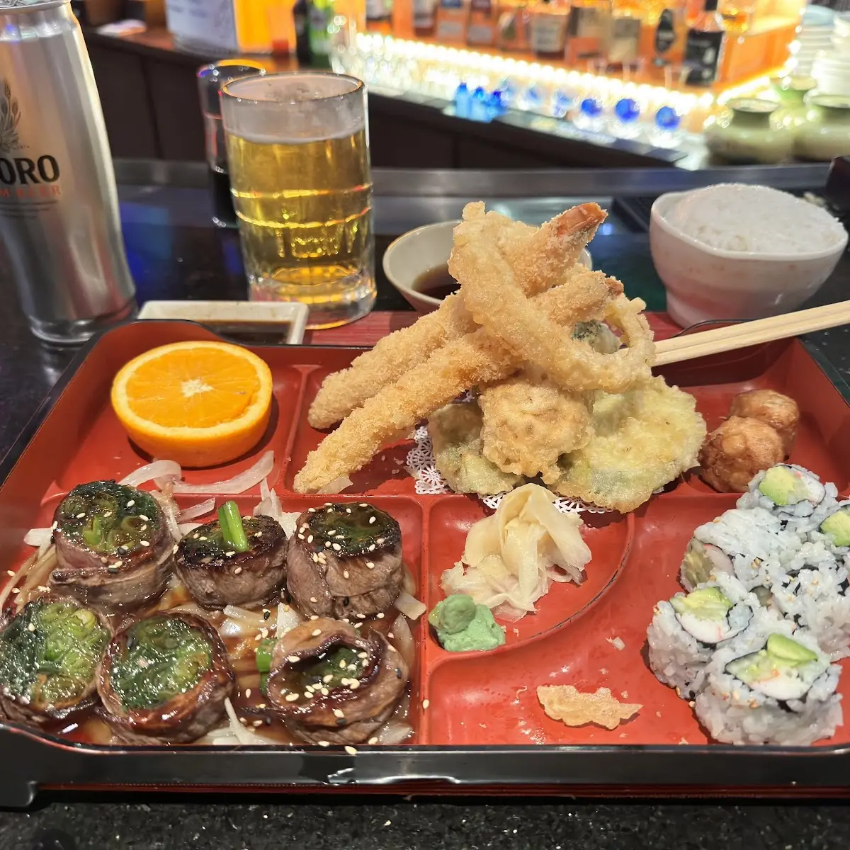 Shrimp Tempura & Beef Teriyaki Bento Box Lunch