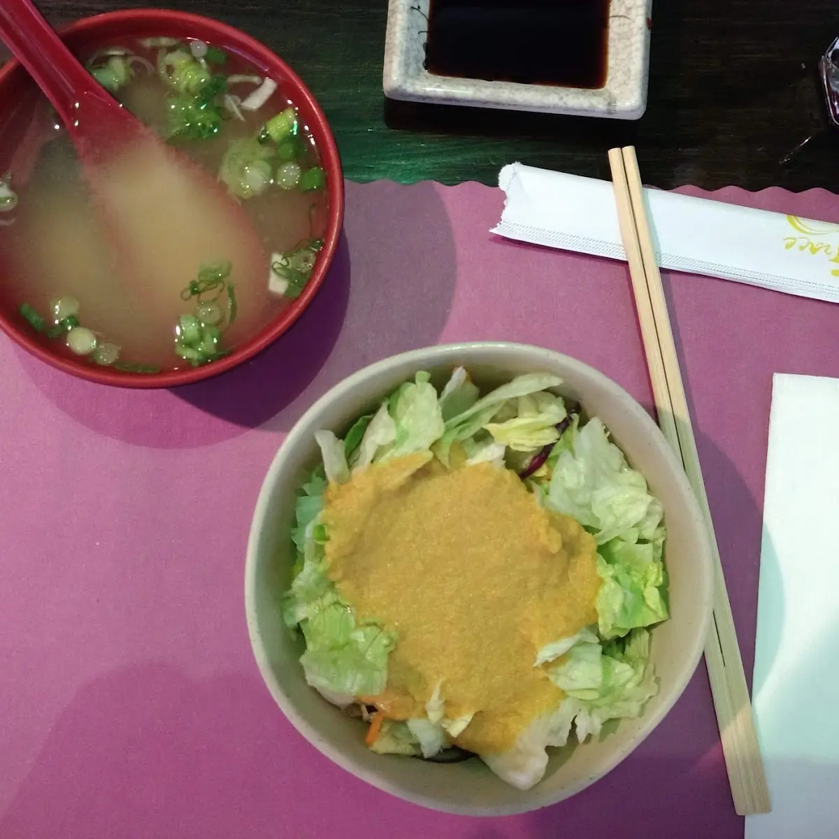 Miso Soup and Green Salad with Ginger Dressing