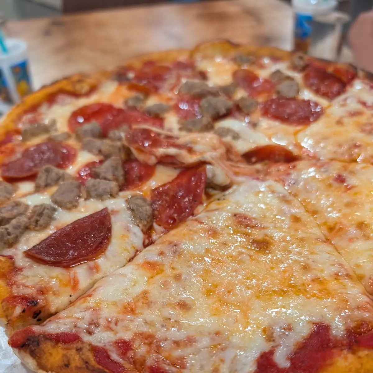 Half Pepperoni and Sausage Half Cheese Pizza