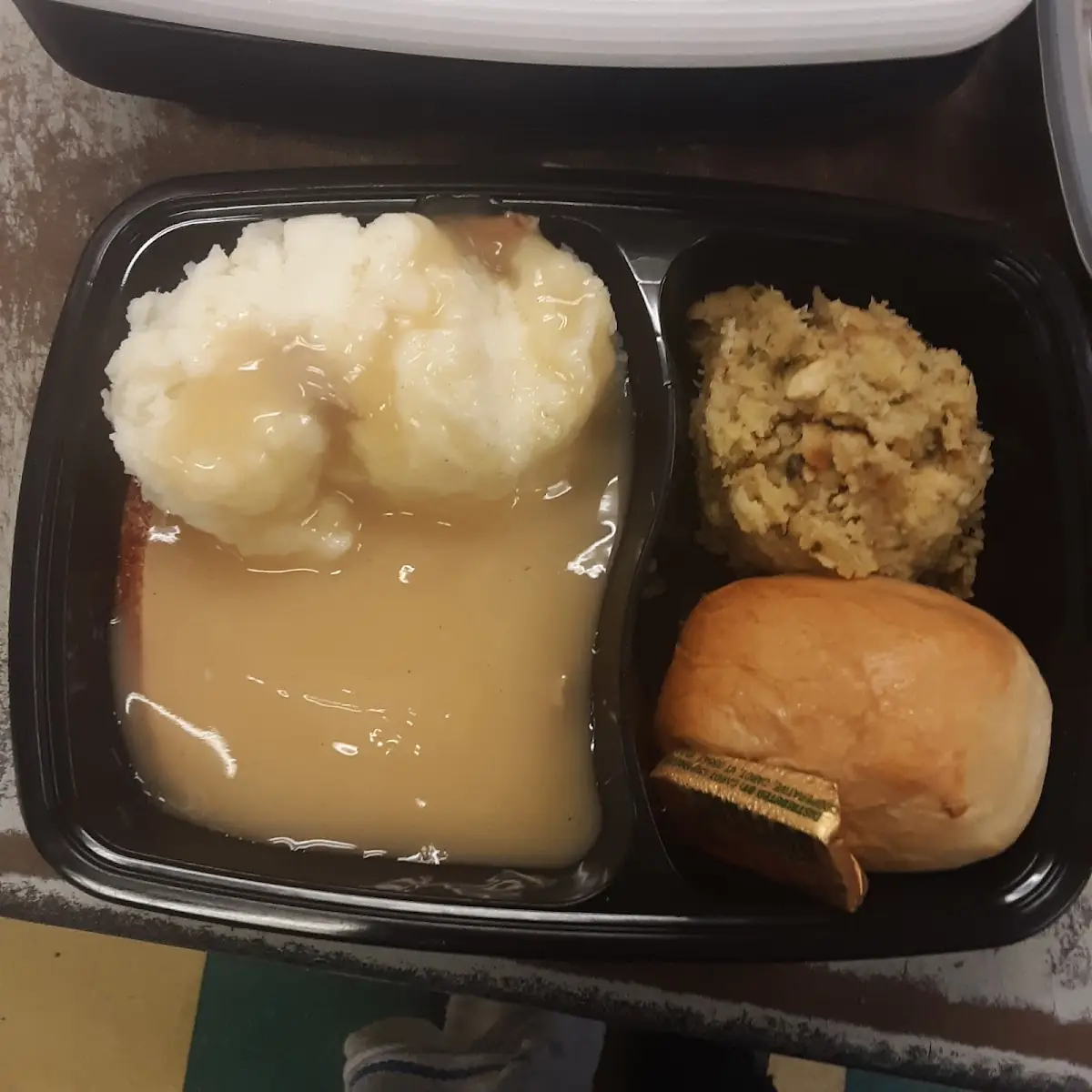Turkey with Mashed Potatoes Gravy and Stuffing