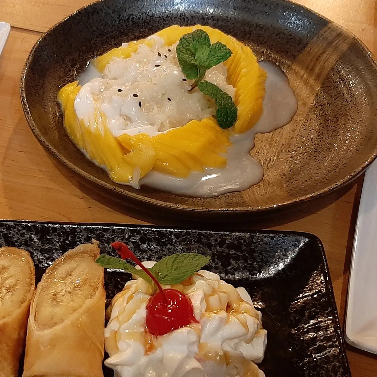 Sticky Rice & Mango and Deep Fried Bananas