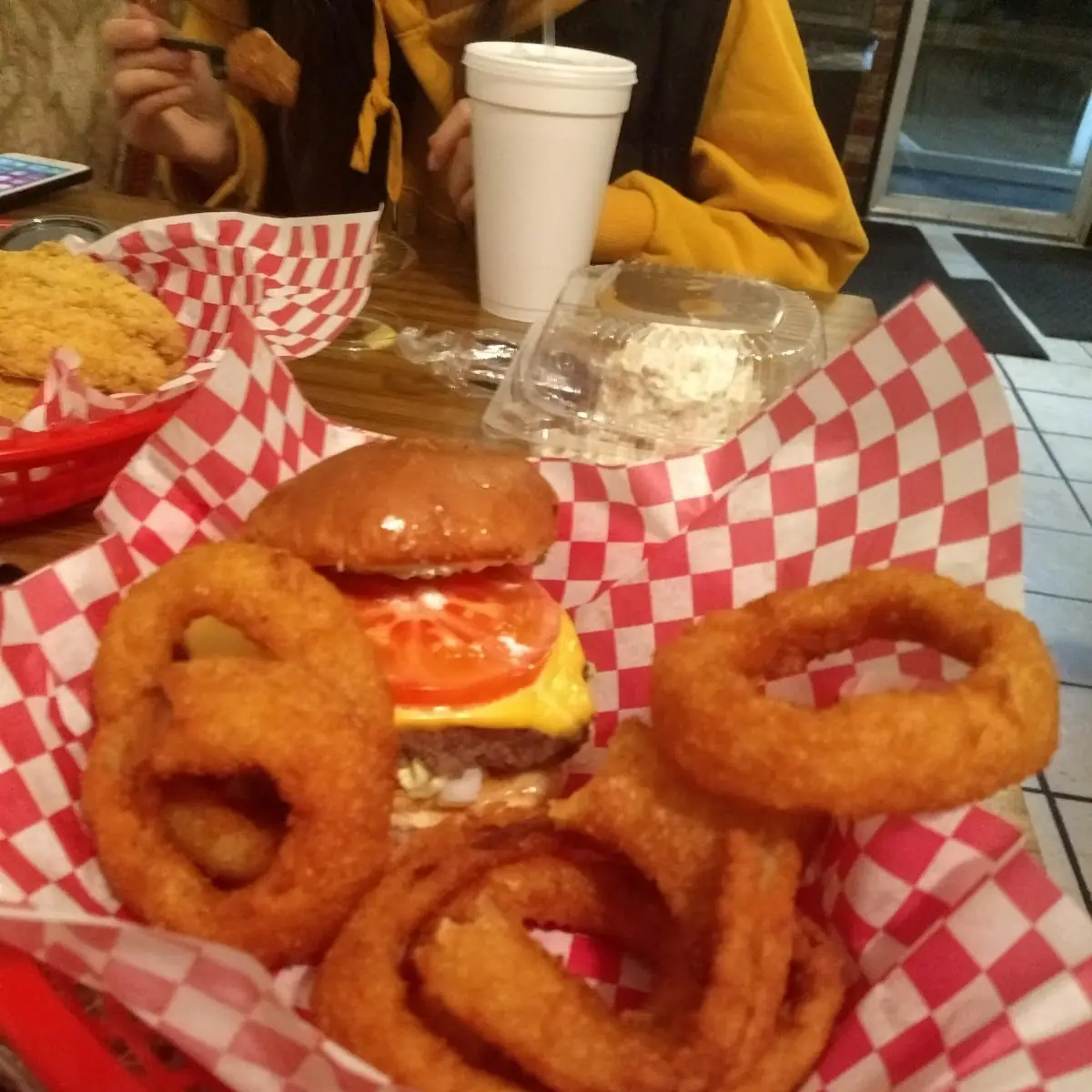Hamburger and Onion Rings