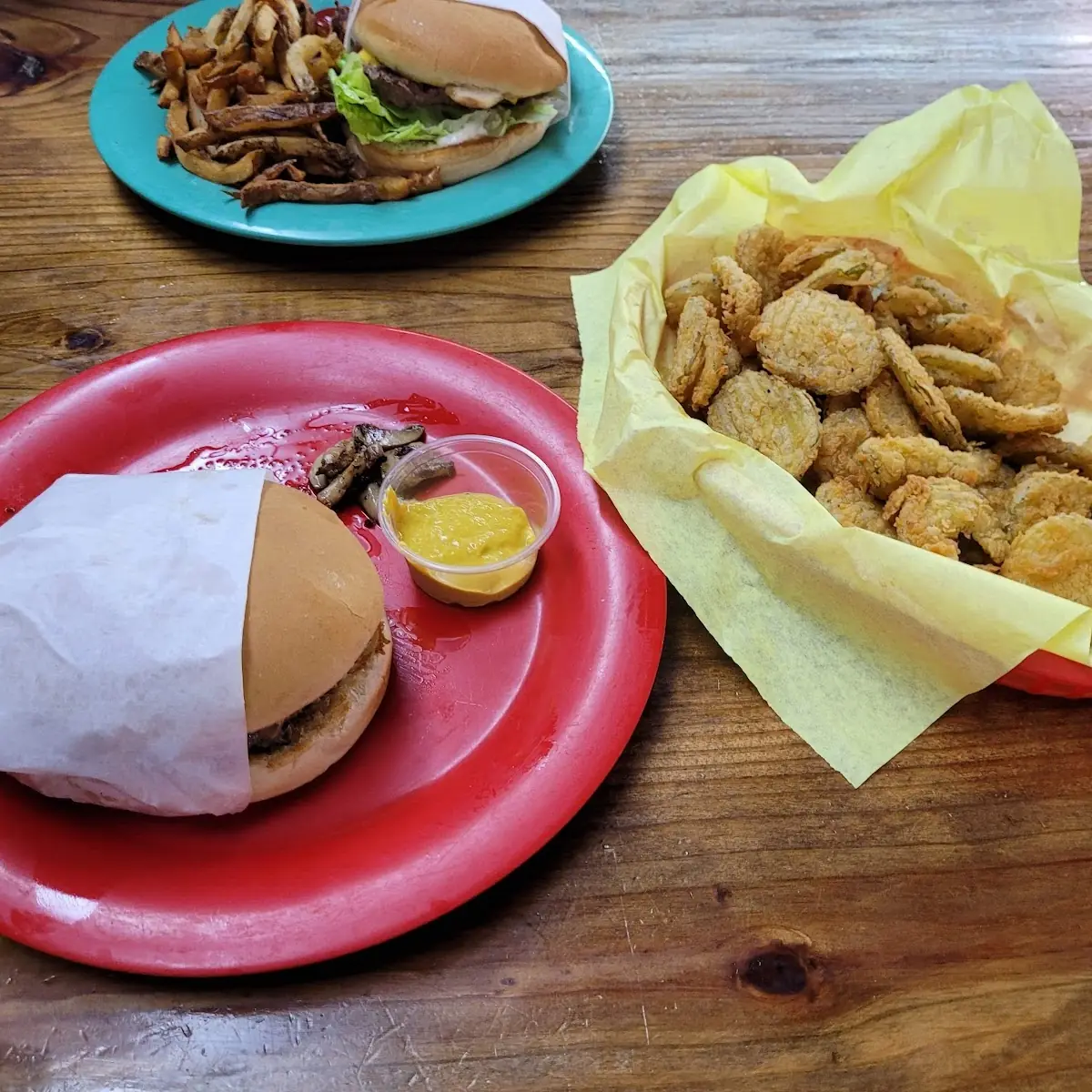 Mushroom Swiss Burger with Fried Pickles