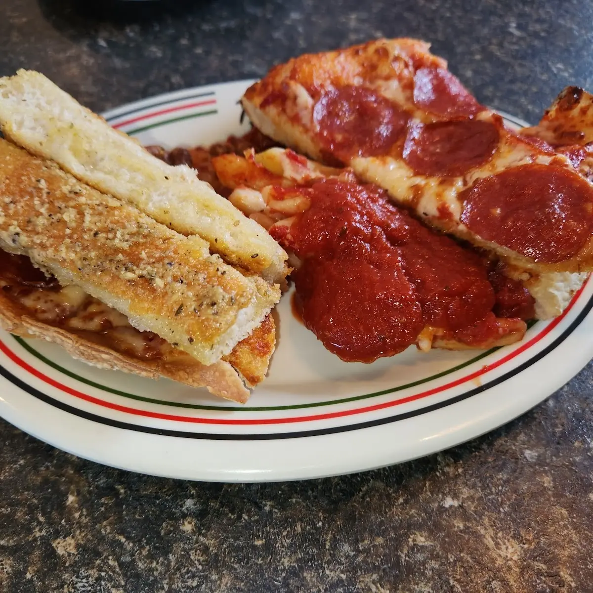 Pepperoni Pizza and Bread Sticks