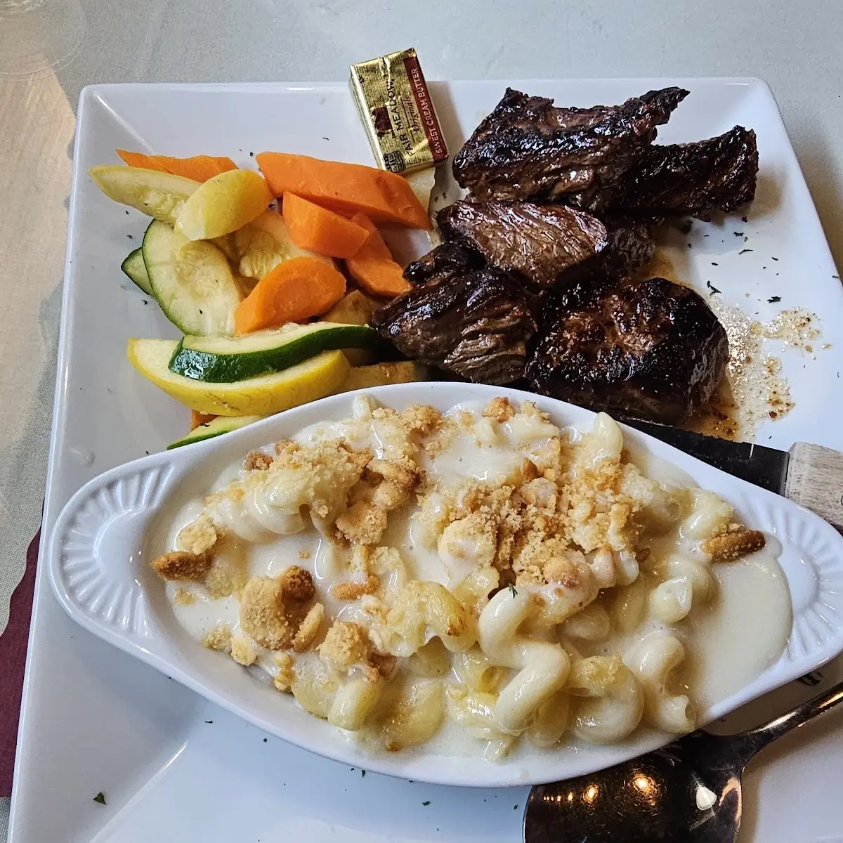 Steak Tips Mac and Cheese