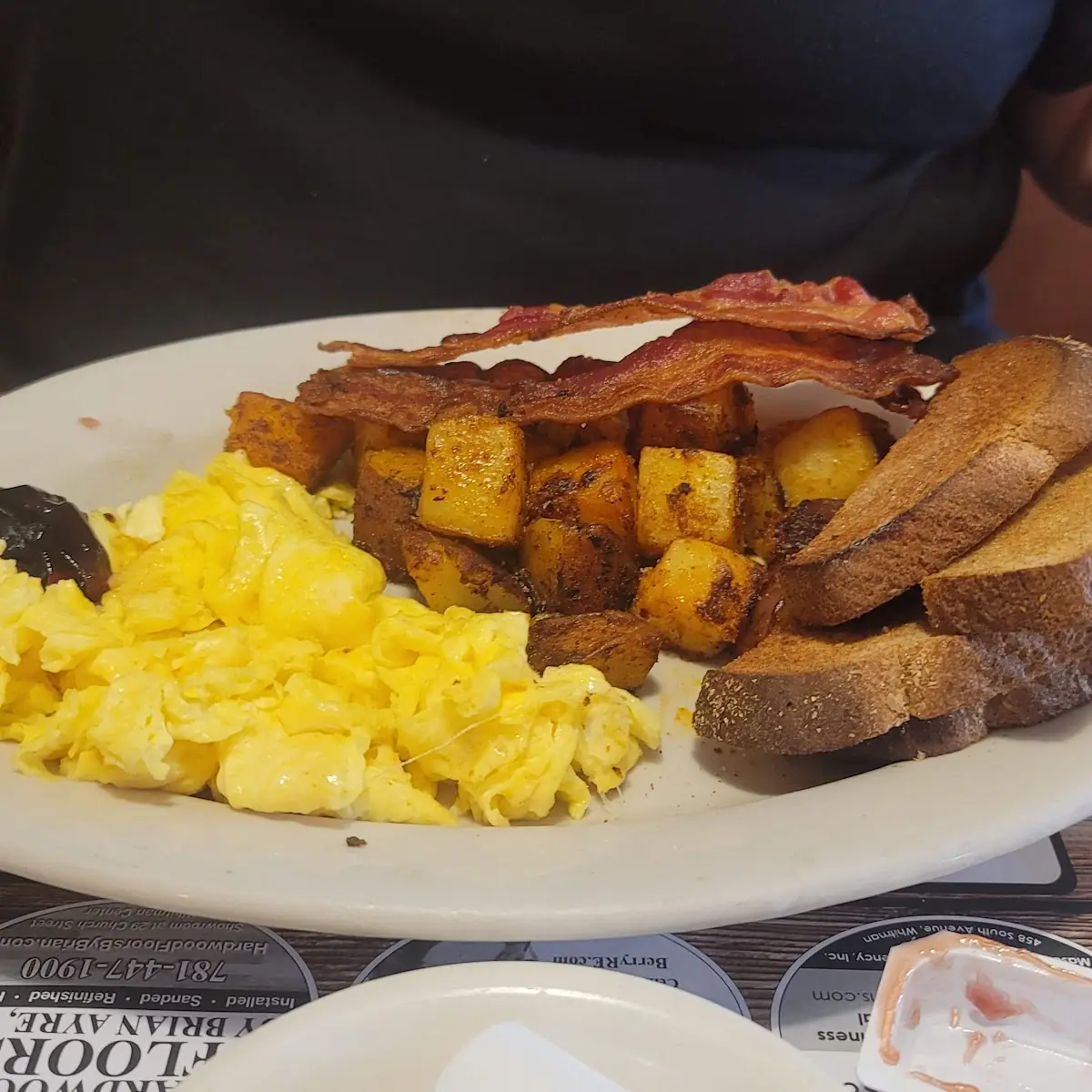 Two Eggs Home Fries and Toast with Bacon