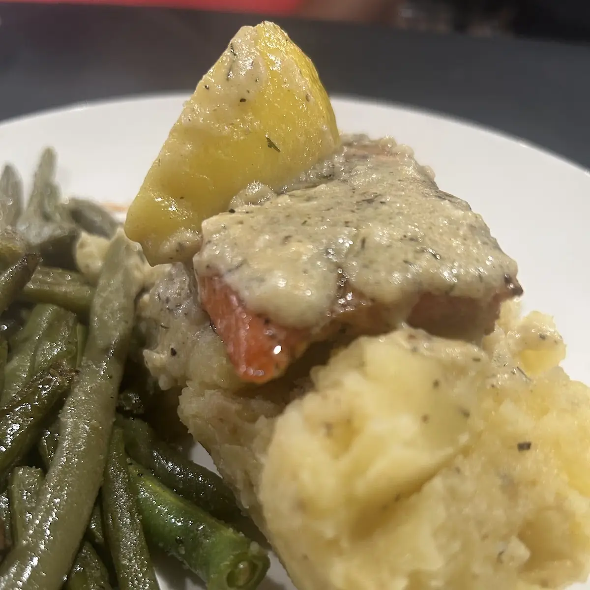 Salmon with Mash Potatoes and Green Beans
