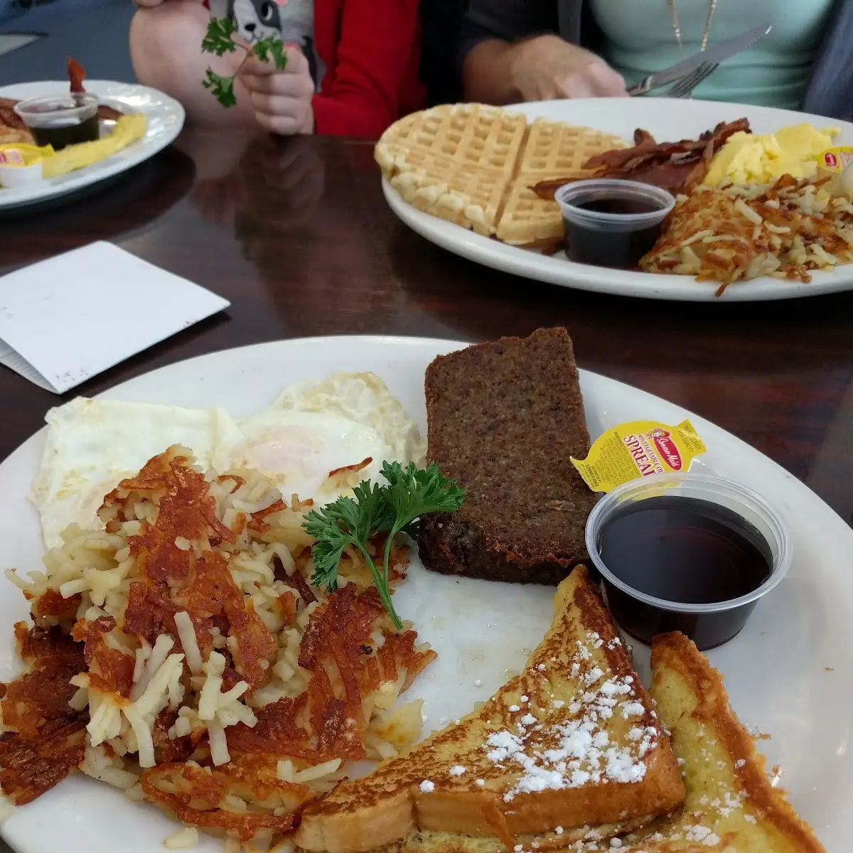Fried Eggs Sausage Hash Browns and Bread