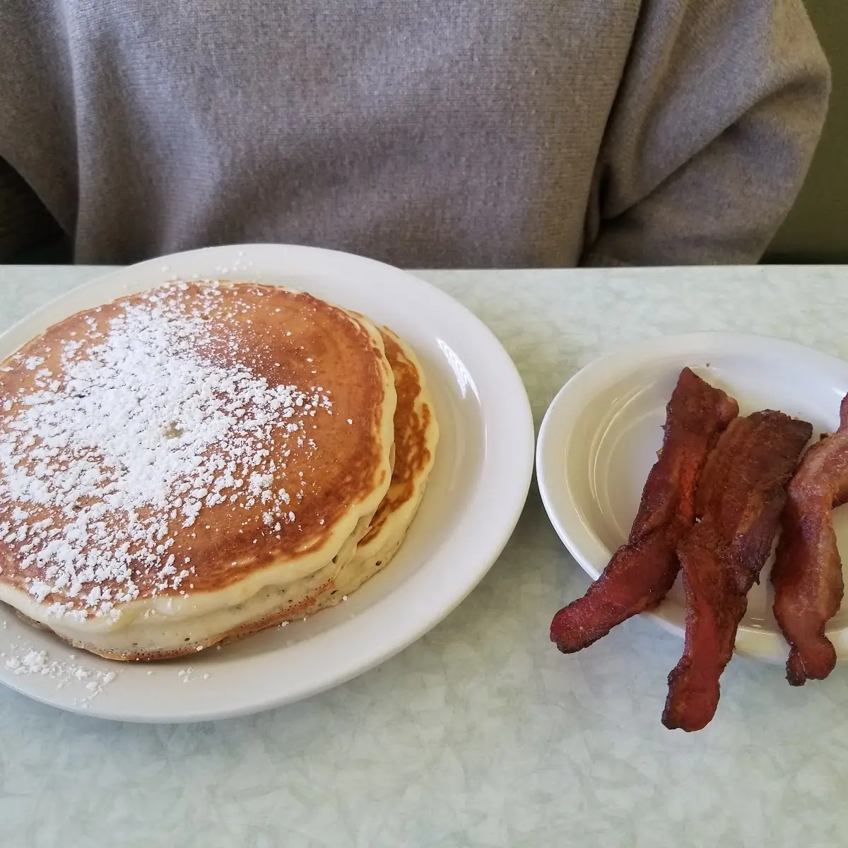 Pancakes Scrambled Eggs and Bacon