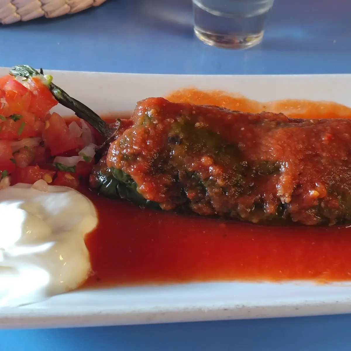 Chile Rellenos in Roasted Tomato Sauce
