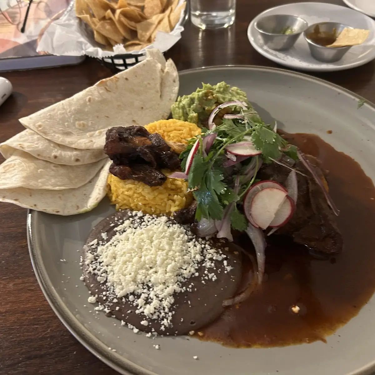 Skirt Steak with Mole Poblano Cheese Enchilada