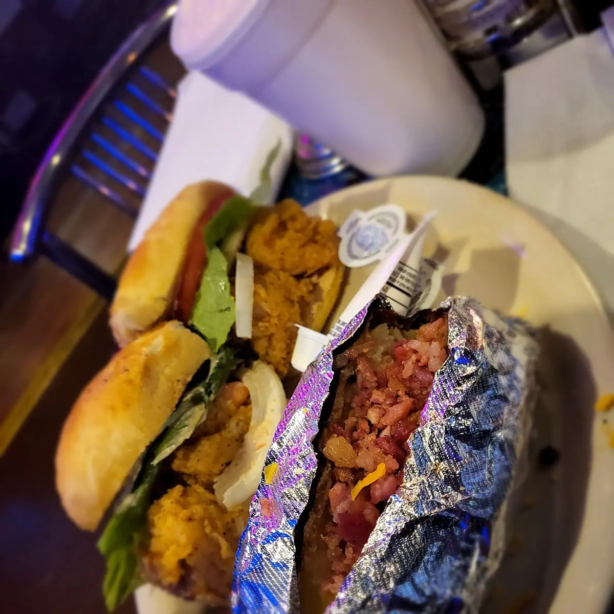 Shrimp PO Boy with a Loaded Baked Potato