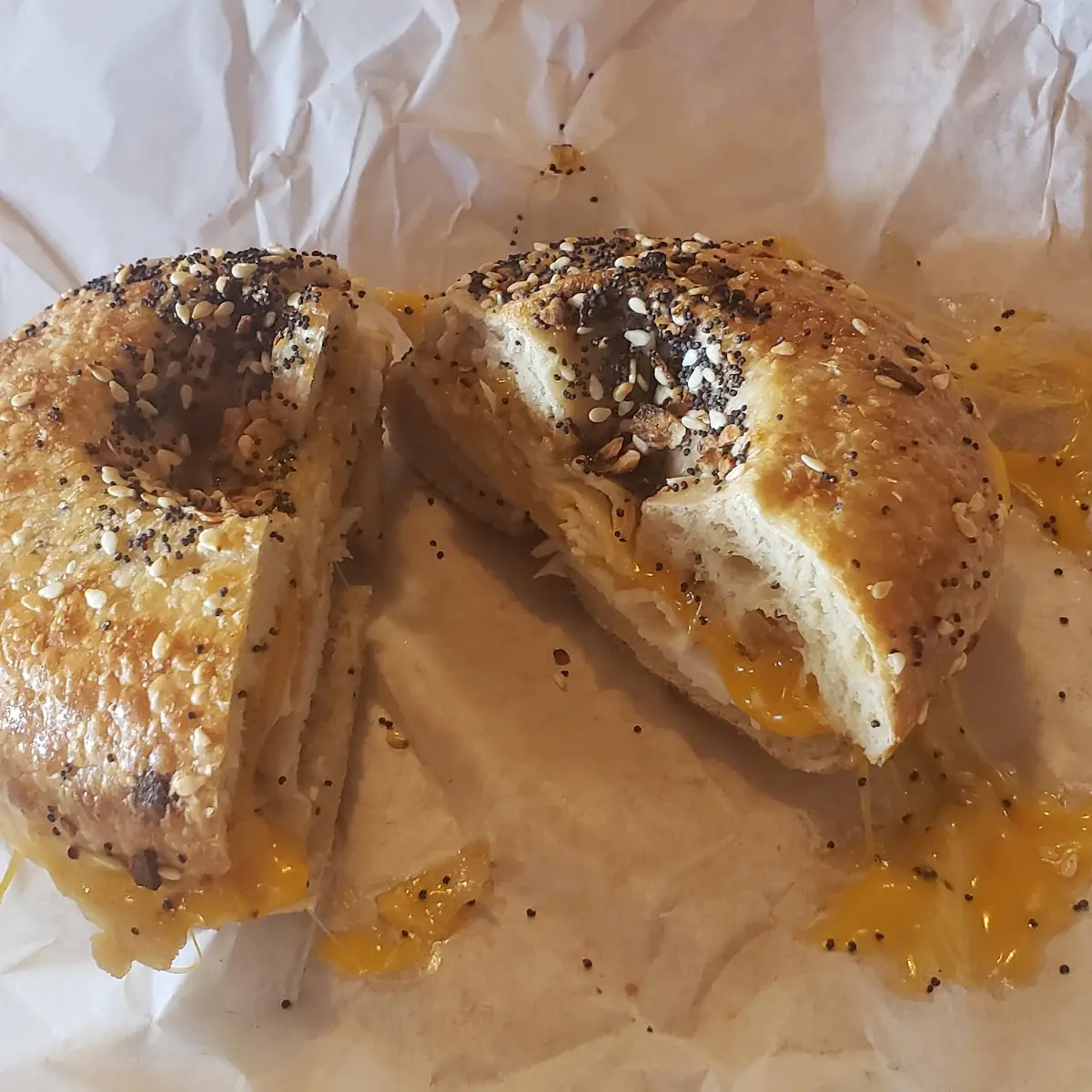Grilled Turkey and Cheese on an Everything Bagel