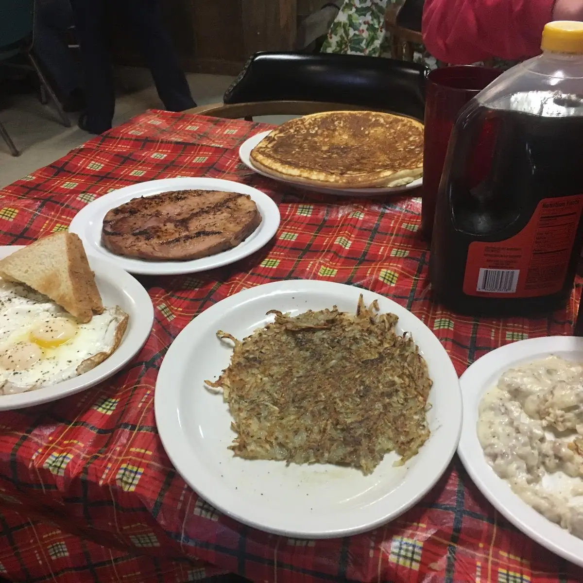 Breakfast Ham Grits Eggs Toast and Hash Browns