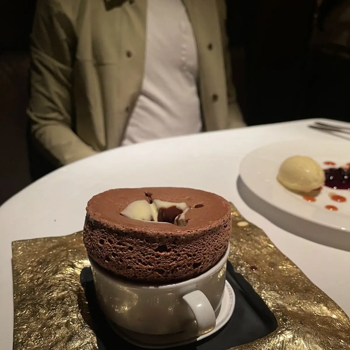 Baked Chocolate Souffle with Two Sauces