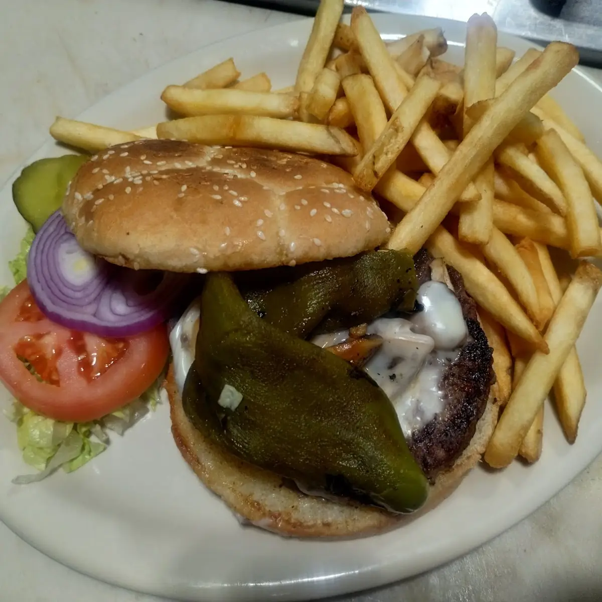Mushrooms Burger with Fresh Green Chile Hatch