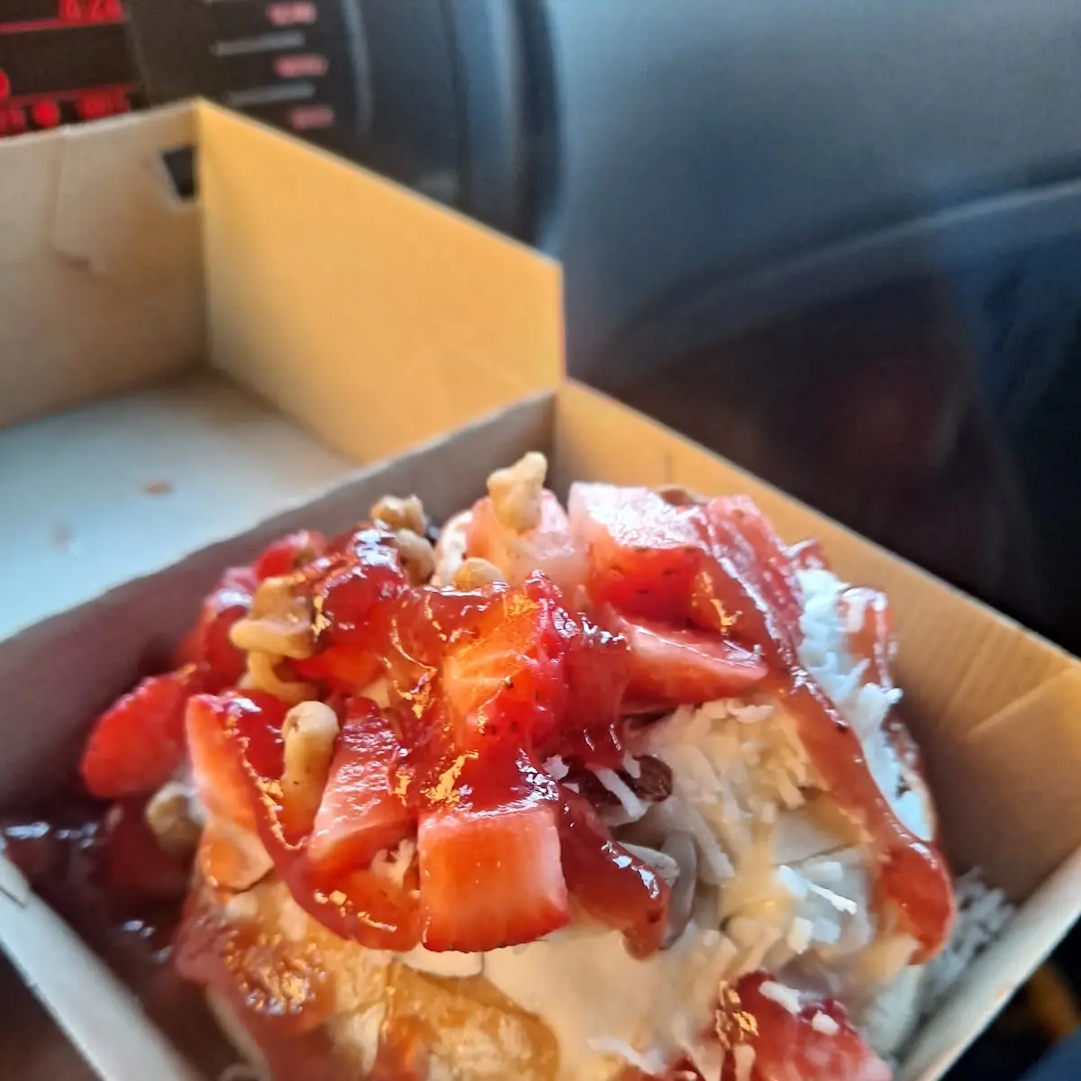 Cream Cheese Strawberries Pecans and Walnuts Cinnamon Roll