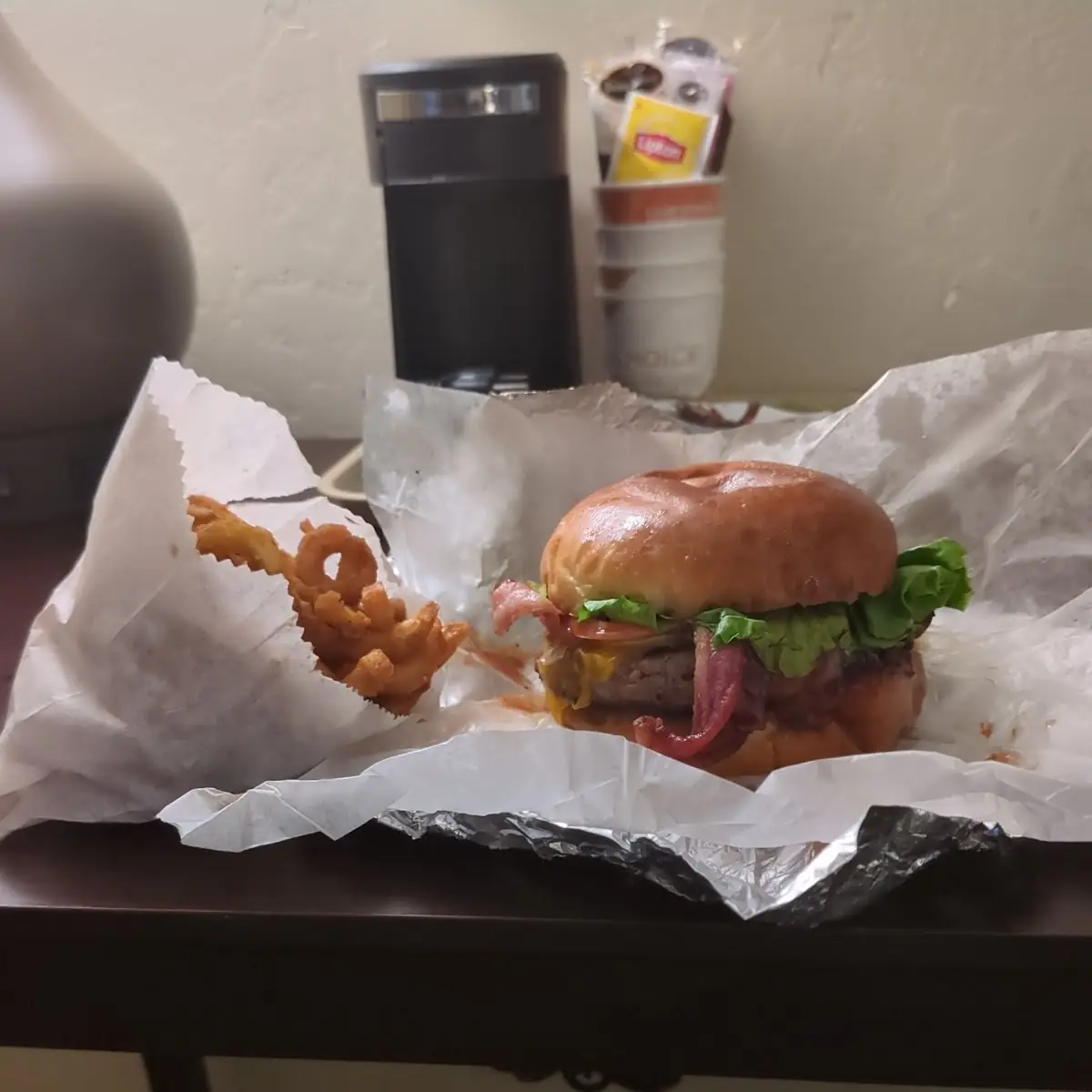 Hamburger BBQ Bacon Burger and Fries