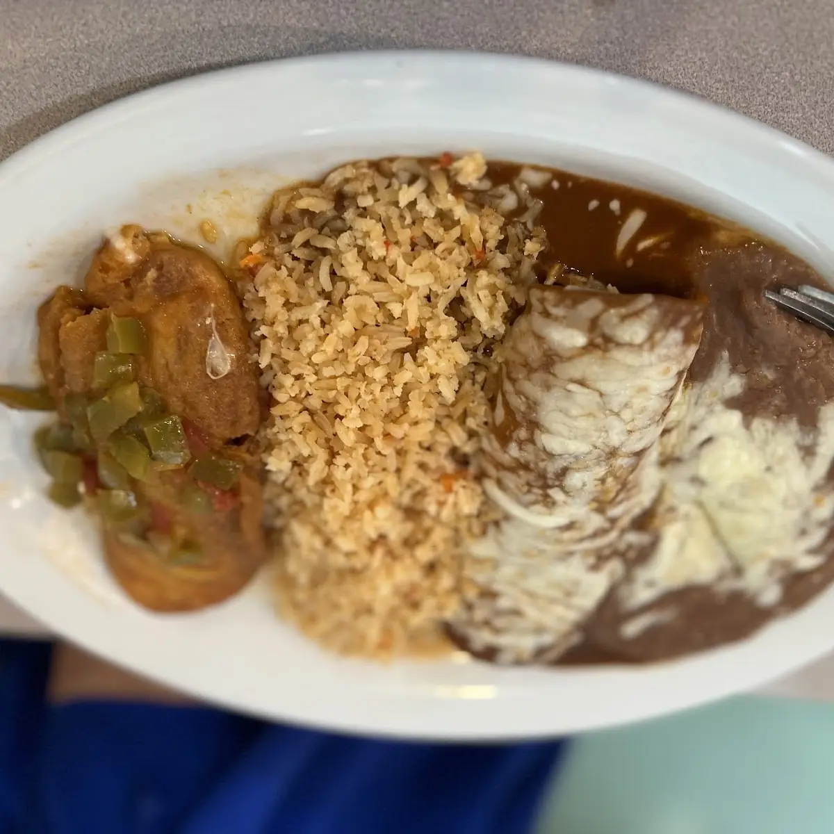 Chili Relleno & Enchilada w Rice & Beans
