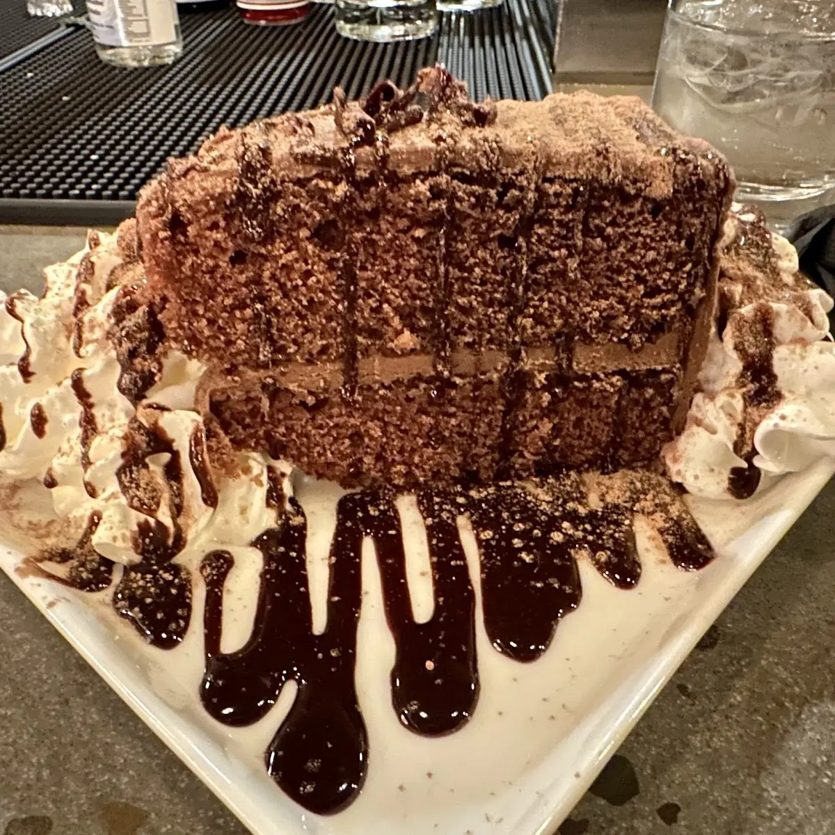 Double Layered Chocolate Cake with Chocolate Sauce