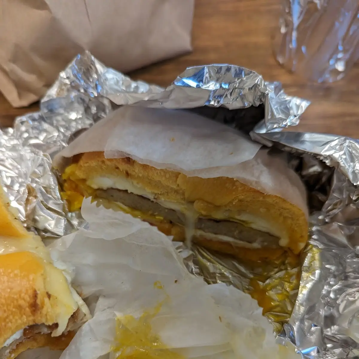 Sausage Egg and Cheese on an Egg Bagel