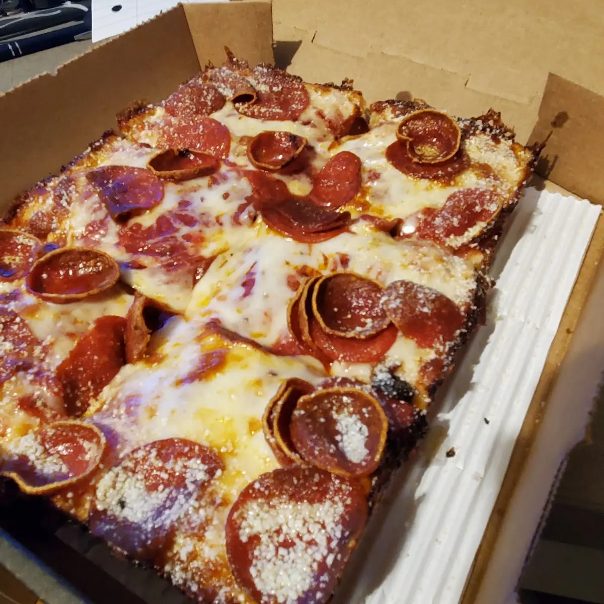 Square Pizza Extra Sauce Regular Pepperoni and the Spicy Pepperoni