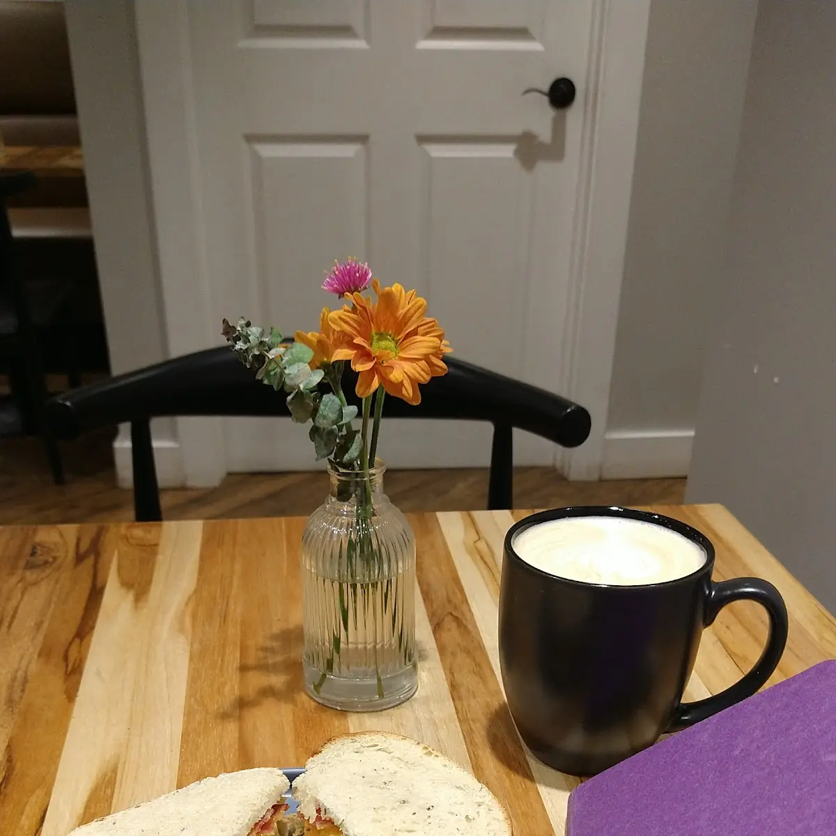Breakfast Sandwich and Lavender Latte