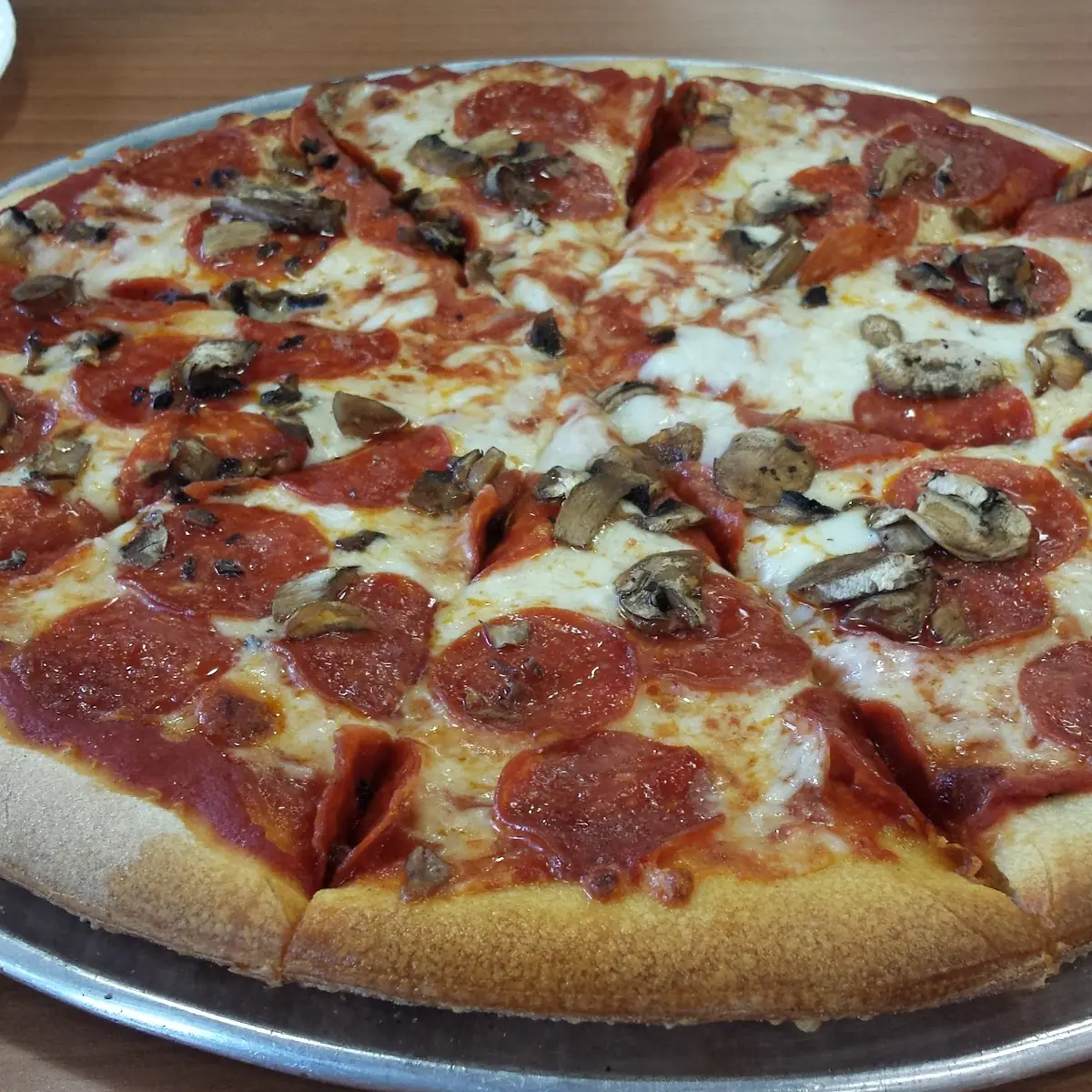 Crust Pepperoni and Mushroom Pizza