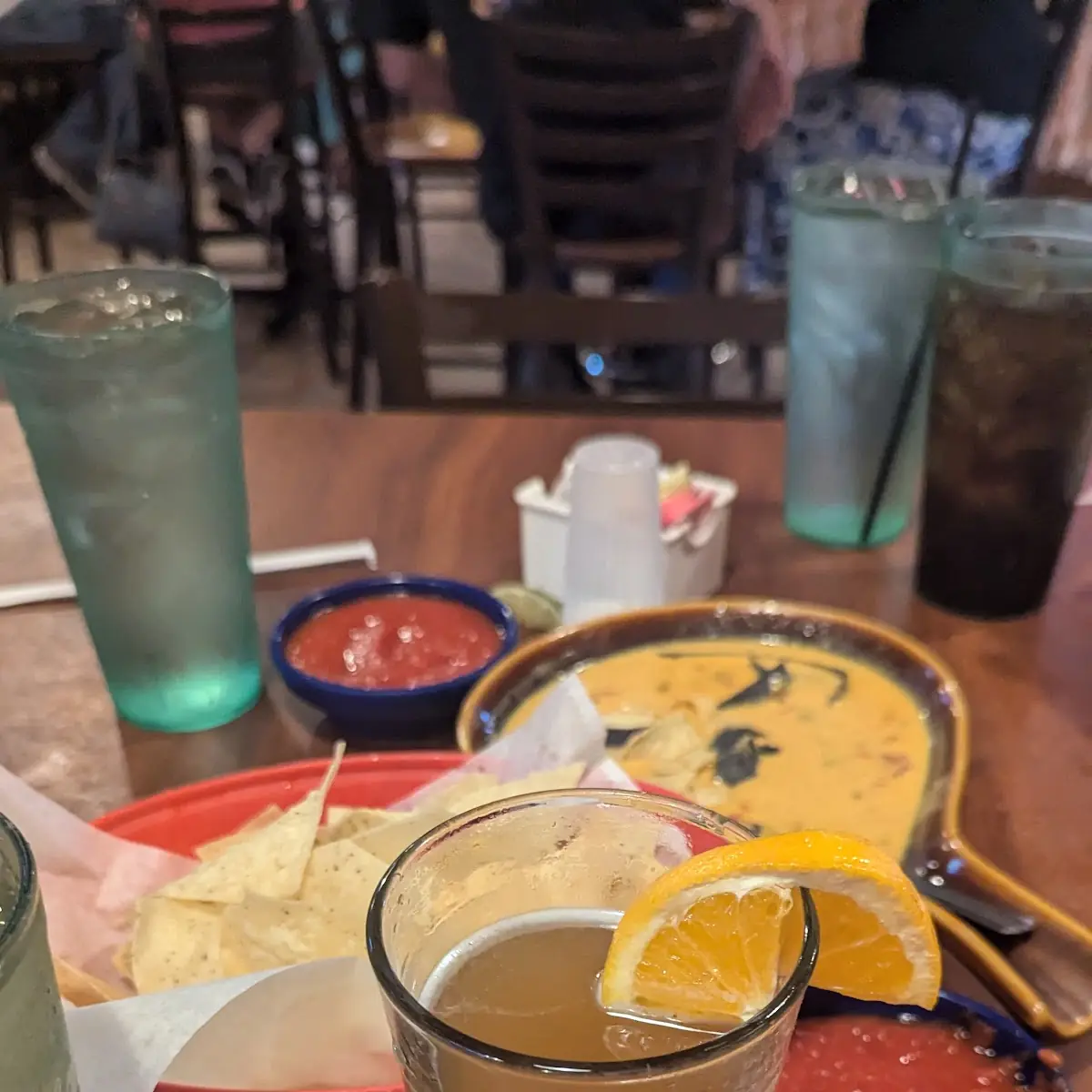 Thin Chips and Queso w Beans Dip Blue Moon