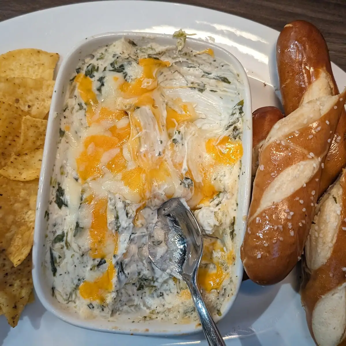 Artichoke Dip with Pretzels, The Commercial Roadhouse