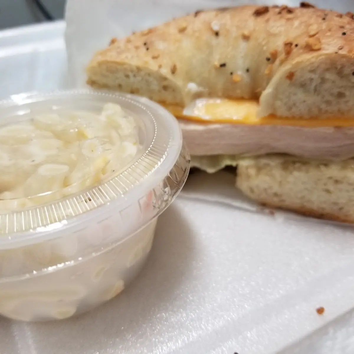 Turkey and Cheddar on an Everything Bagel