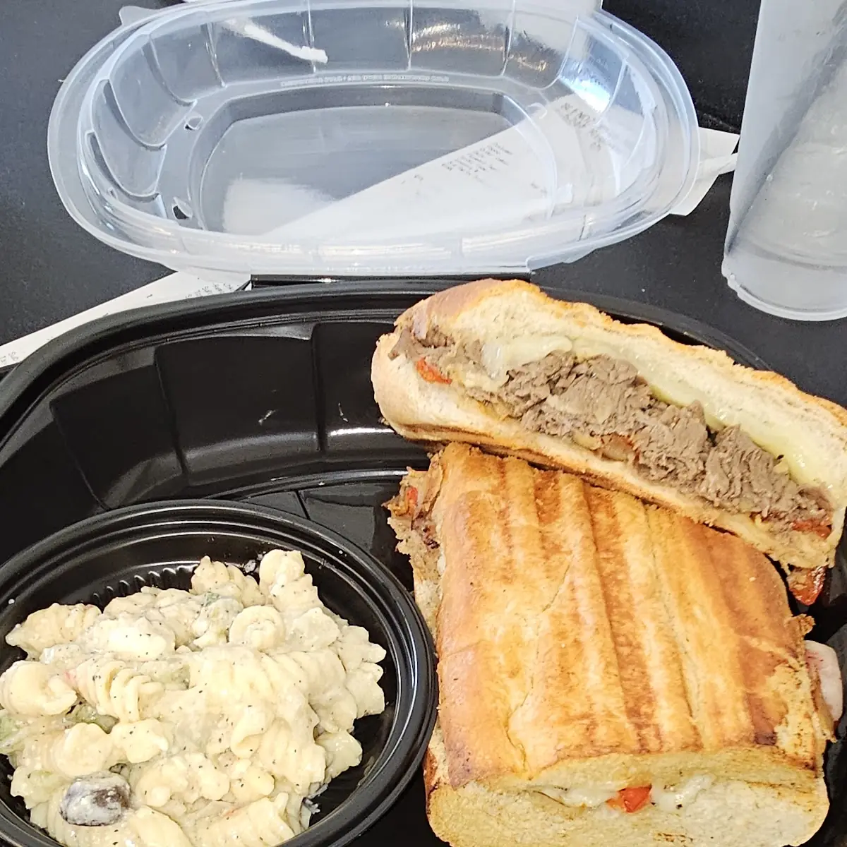 Authentic Philly Cheesesteak Panini w Pasta Salad