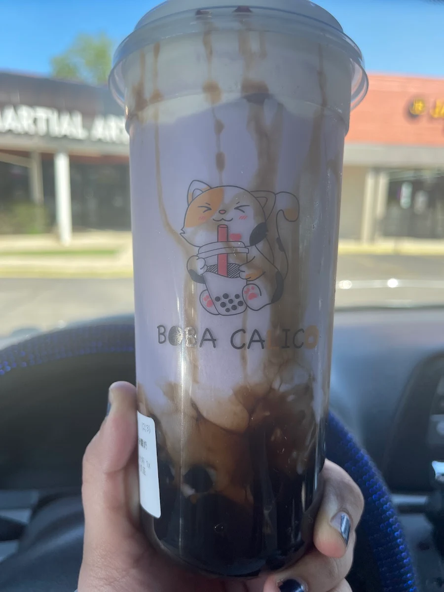 Green Tea Latte with Taro & Boba