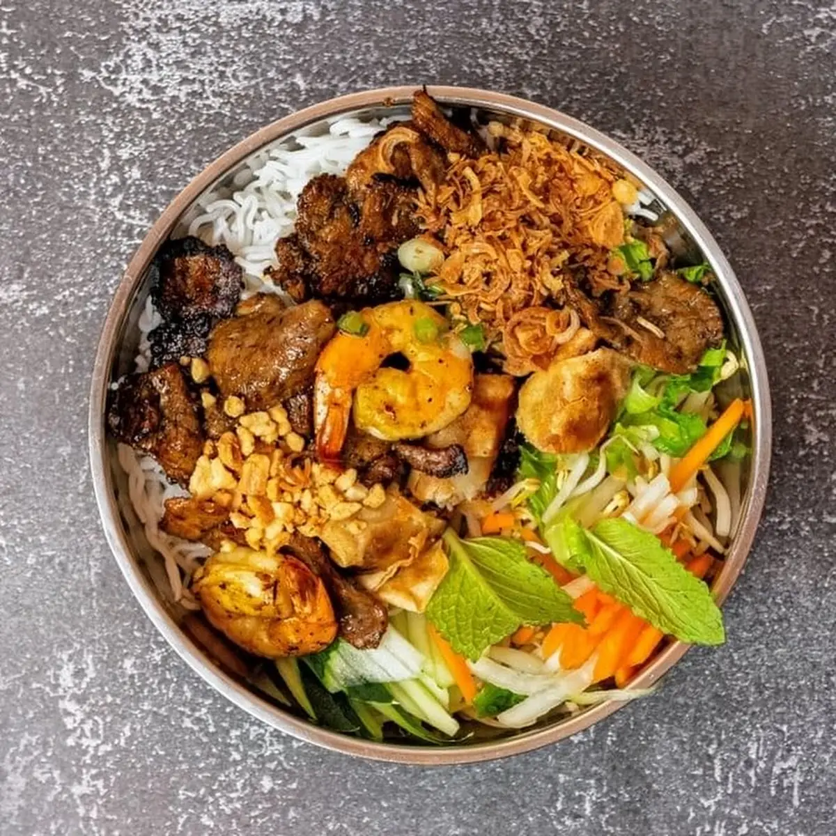 Bun Thit Nuong Vermicelli Grilled Pork Shrimp Egg Roll Fried