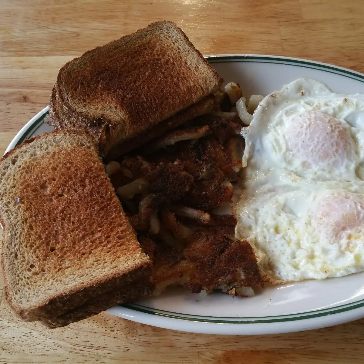 Eggs Hash Browns and Toast