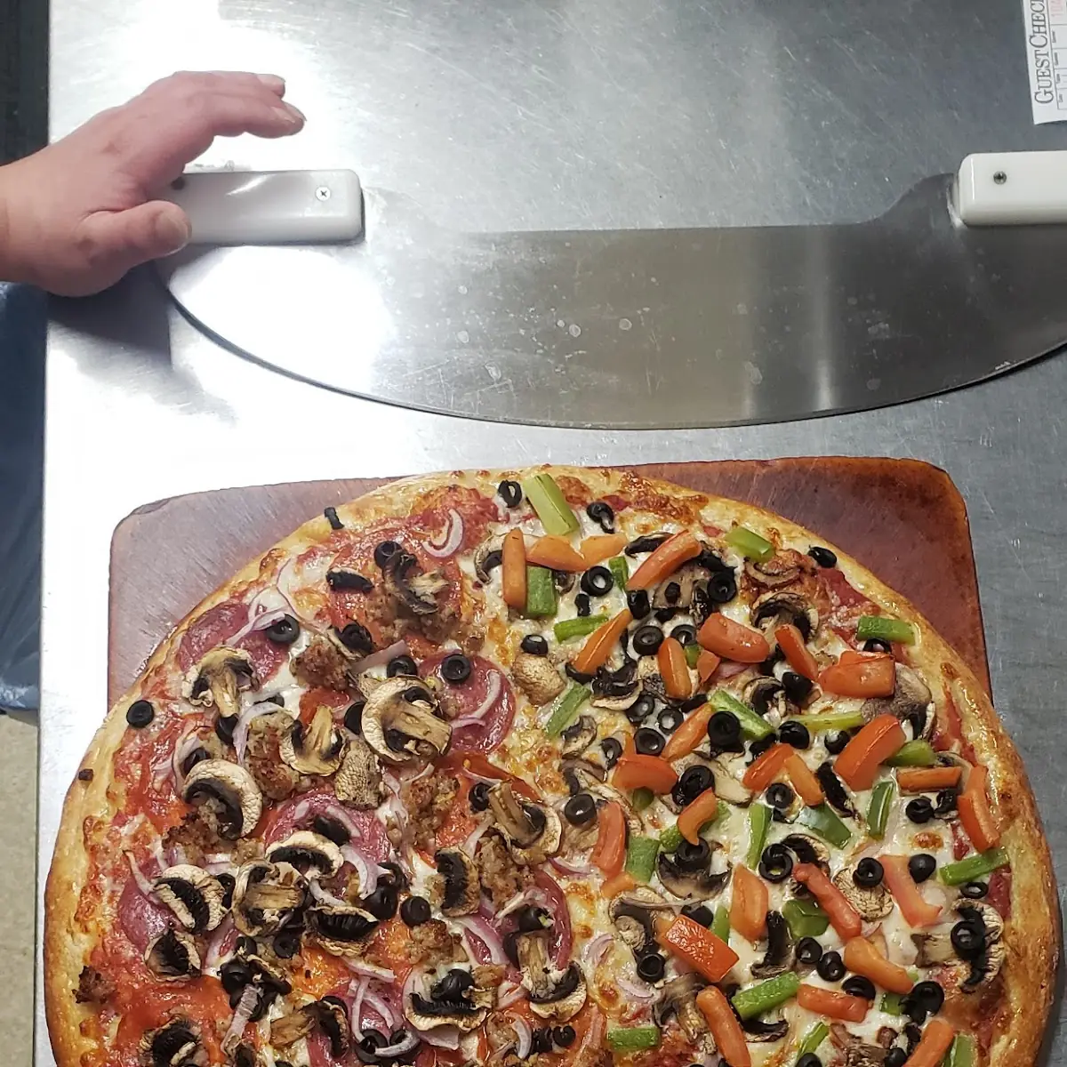Half Combo and Half Veggie Pizza