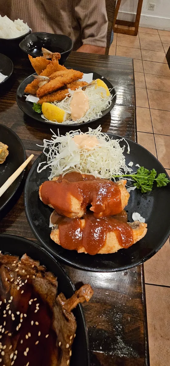 Fried Akule Miso Salmon and Teri Beef