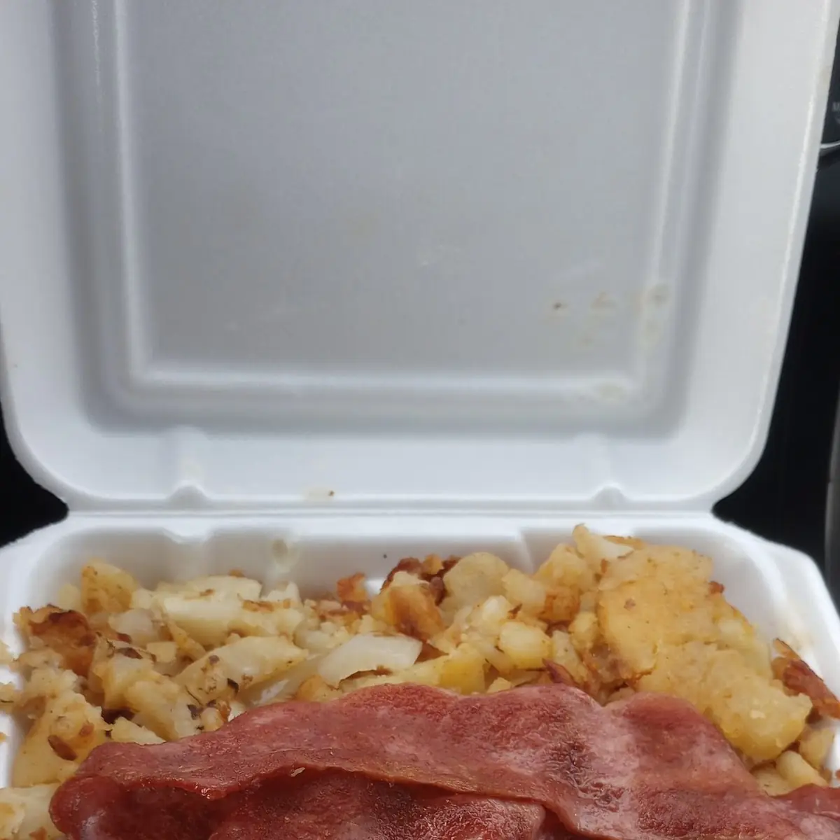 Fried Potatoes Turkey Bacon and Scrambled Eggs